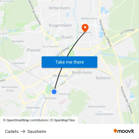 Cadets to Sausheim map