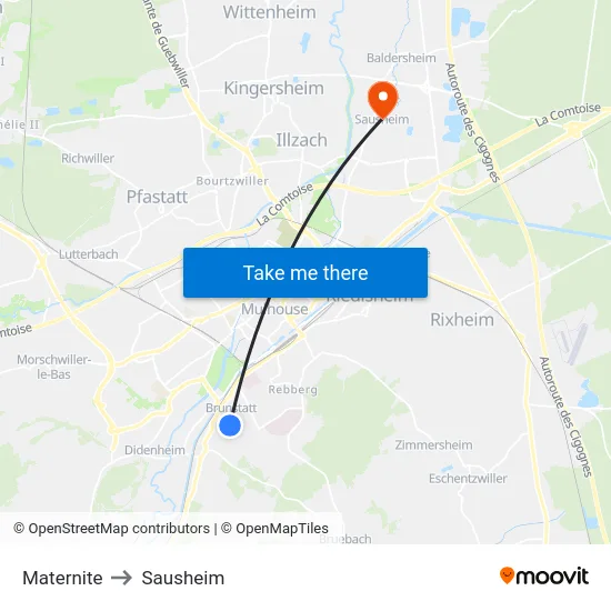 Maternite to Sausheim map