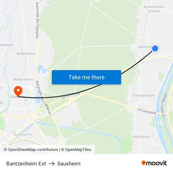 Bantzenheim Est to Sausheim map