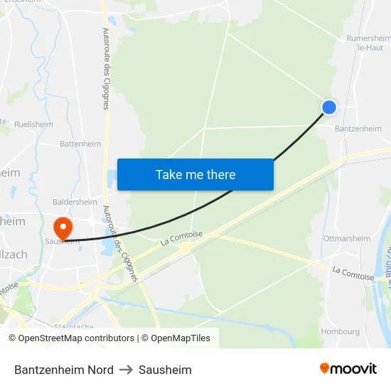 Bantzenheim Nord to Sausheim map