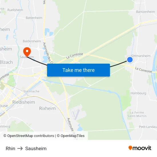 Rhin to Sausheim map