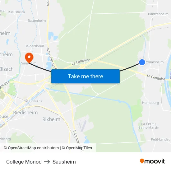 College Monod to Sausheim map