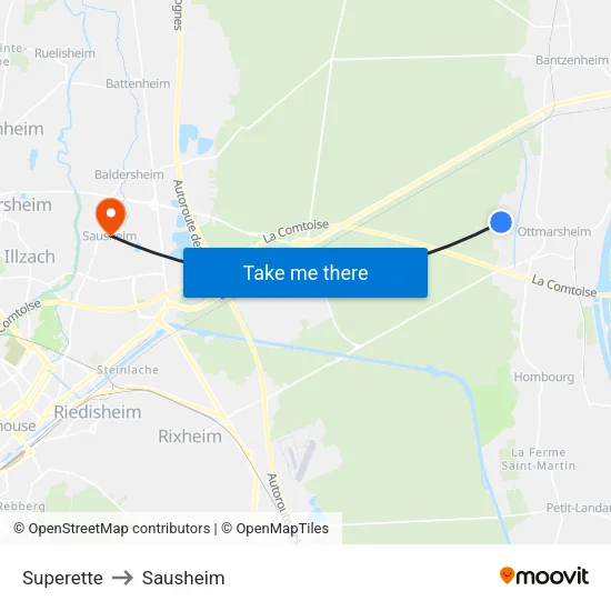 Superette to Sausheim map