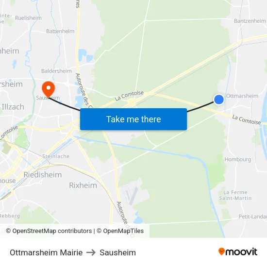 Ottmarsheim Mairie to Sausheim map