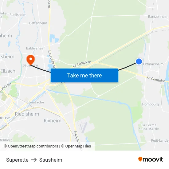 Superette to Sausheim map