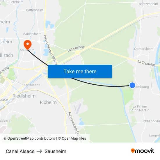 Canal Alsace to Sausheim map