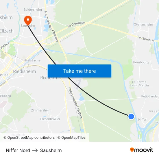 Niffer Nord to Sausheim map