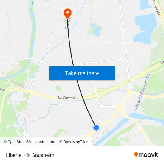 Liberte to Sausheim map