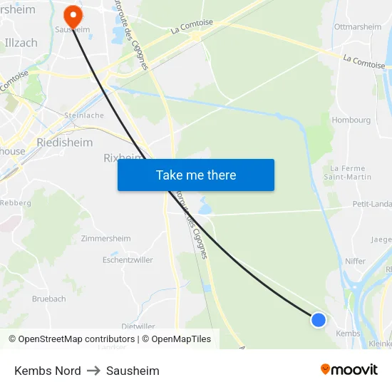 Kembs Nord to Sausheim map
