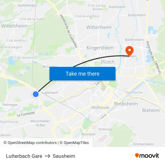 Lutterbach Gare to Sausheim map