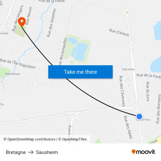 Bretagne to Sausheim map