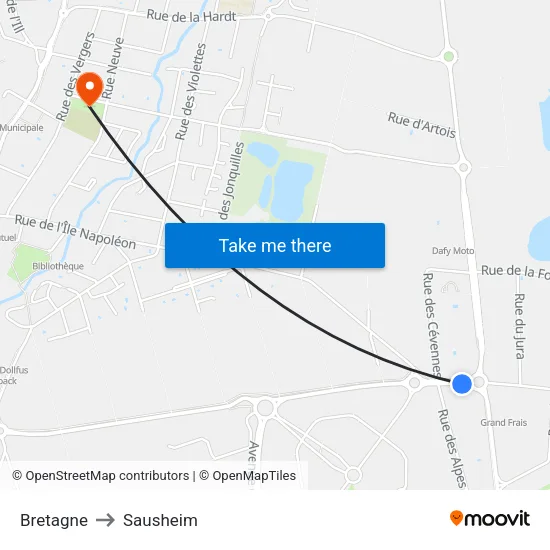 Bretagne to Sausheim map