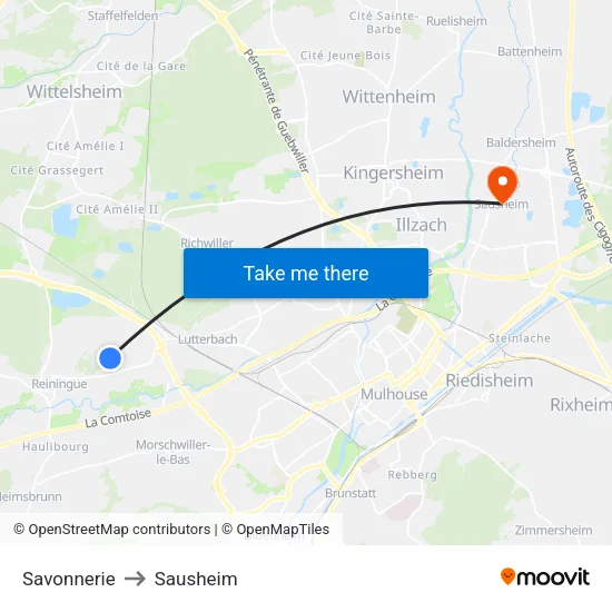 Savonnerie to Sausheim map
