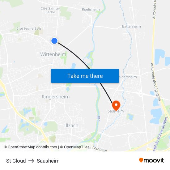 St Cloud to Sausheim map