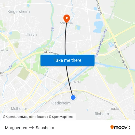 Marguerites to Sausheim map