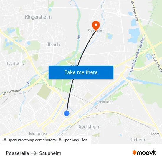 Passerelle to Sausheim map