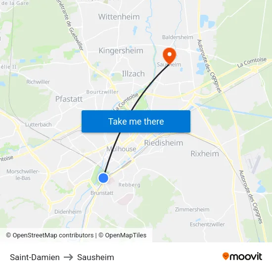 Saint-Damien to Sausheim map