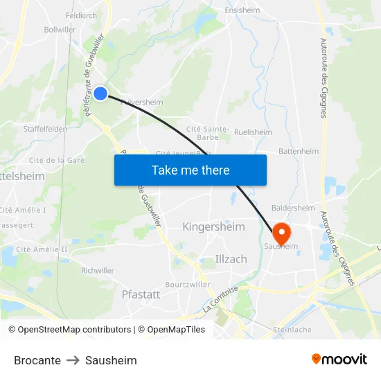 Brocante to Sausheim map