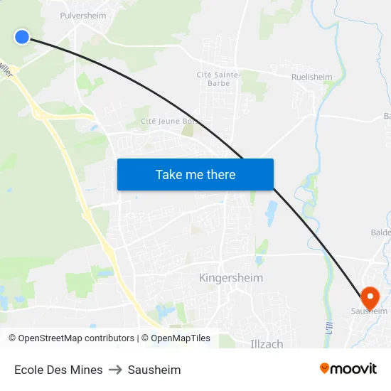 Ecole Des Mines to Sausheim map