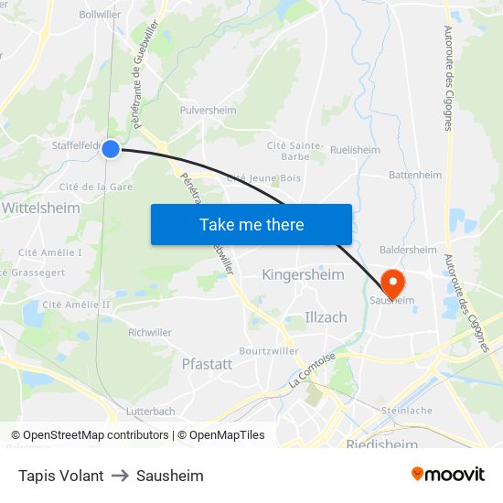 Tapis Volant to Sausheim map