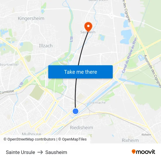 Sainte Ursule to Sausheim map