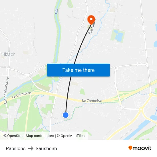 Papillons to Sausheim map