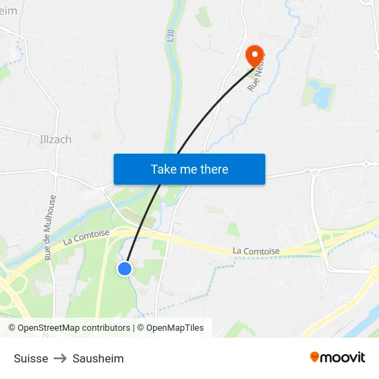 Suisse to Sausheim map