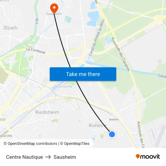 Centre Nautique to Sausheim map