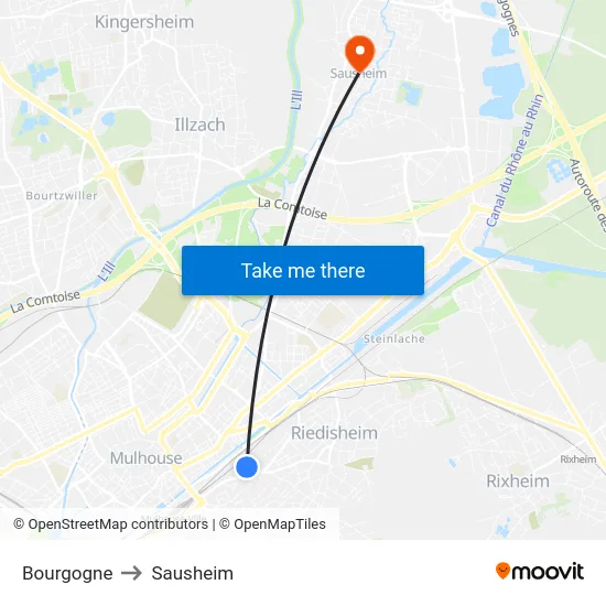 Bourgogne to Sausheim map