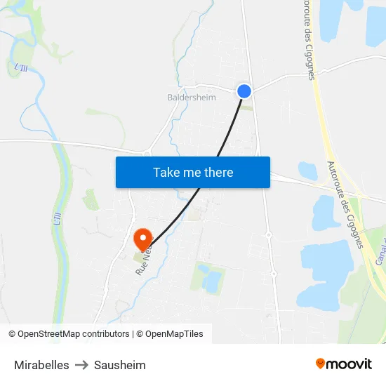 Mirabelles to Sausheim map