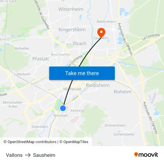 Vallons to Sausheim map