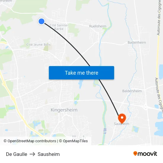 De Gaulle to Sausheim map