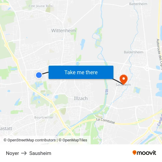 Noyer to Sausheim map