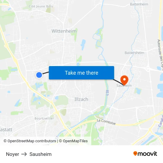 Noyer to Sausheim map