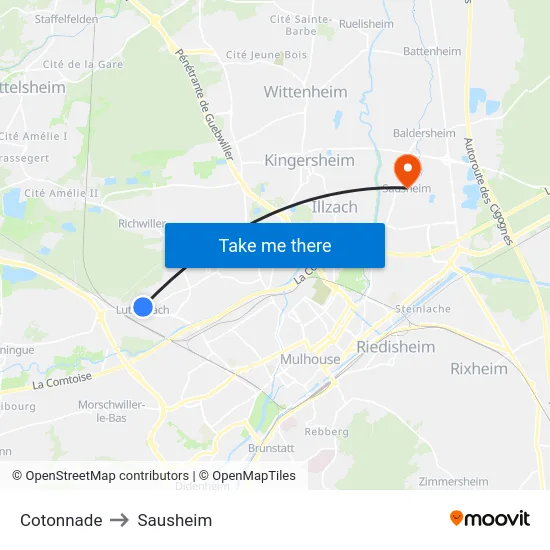 Cotonnade to Sausheim map