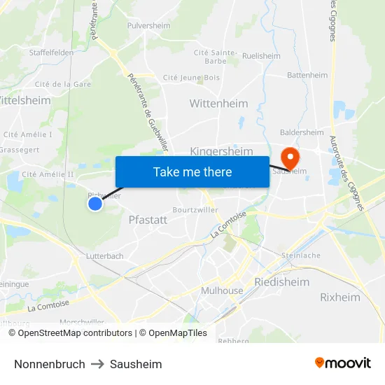 Nonnenbruch to Sausheim map