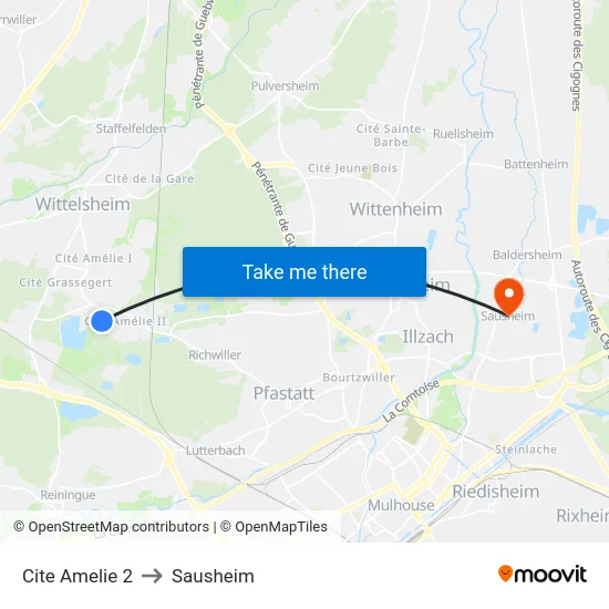 Cite Amelie 2 to Sausheim map