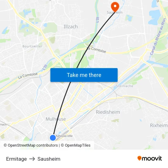 Ermitage to Sausheim map