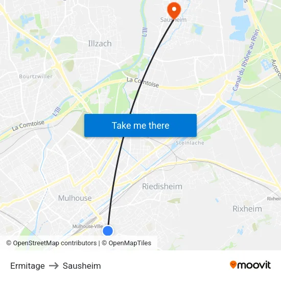 Ermitage to Sausheim map