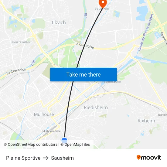 Plaine Sportive to Sausheim map