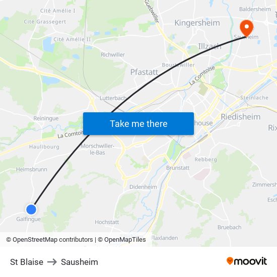 St Blaise to Sausheim map