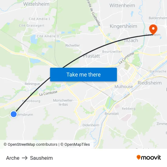 Arche to Sausheim map