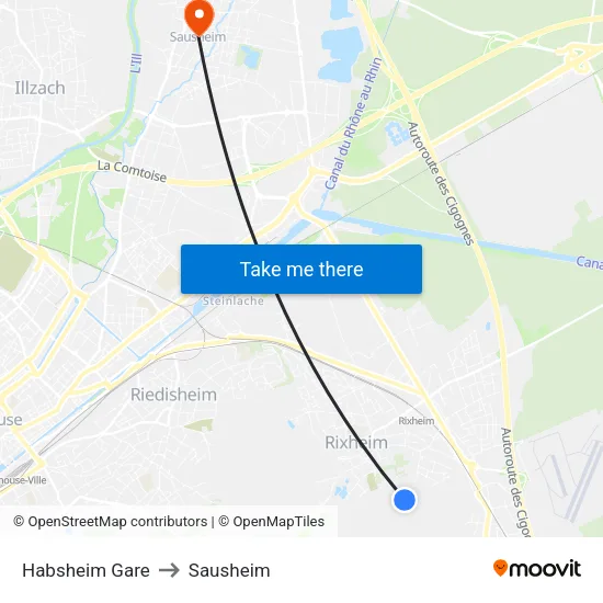 Habsheim Gare to Sausheim map