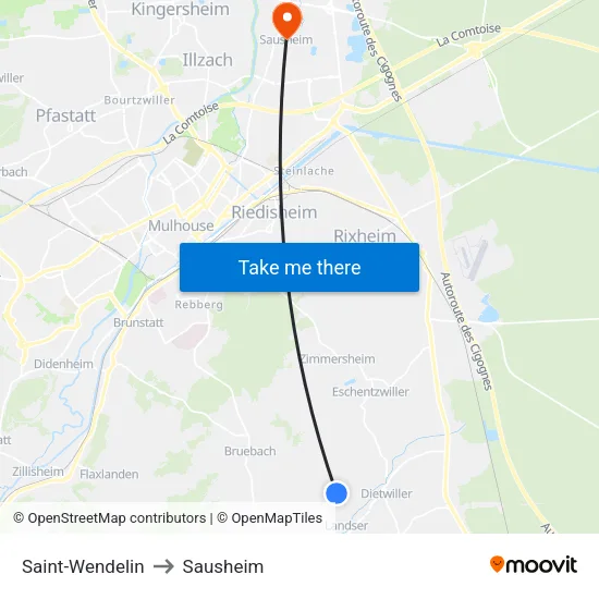 Saint-Wendelin to Sausheim map
