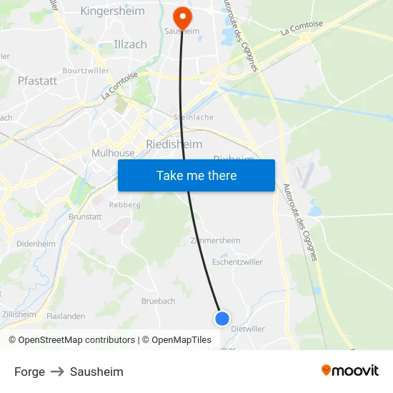 Forge to Sausheim map