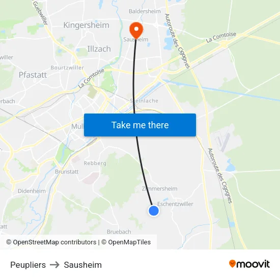 Peupliers to Sausheim map