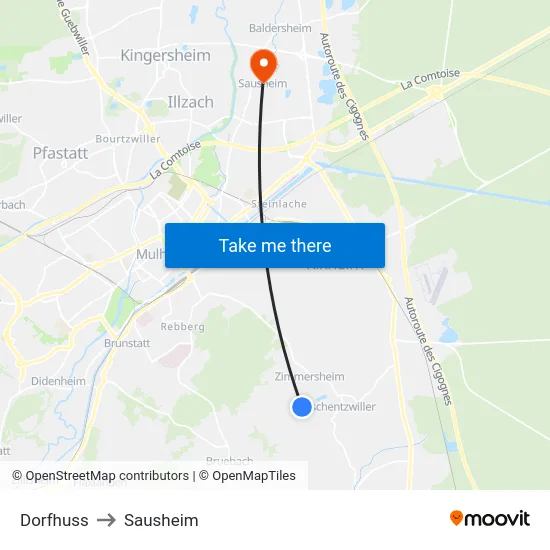 Dorfhuss to Sausheim map