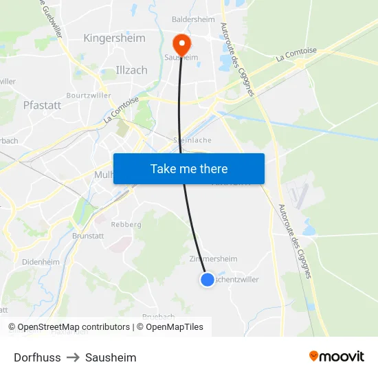 Dorfhuss to Sausheim map