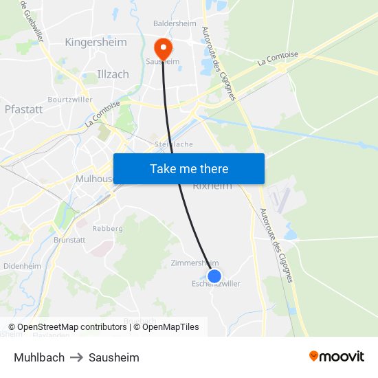 Muhlbach to Sausheim map