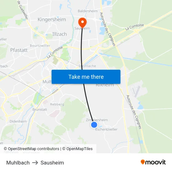 Muhlbach to Sausheim map